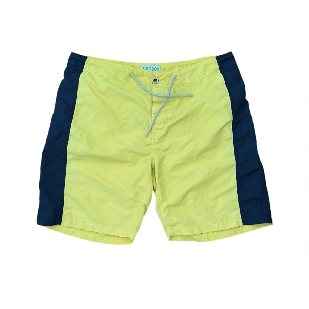 SALTBOX Yellow Navy Colorblock Swim Trunks XL Beach Board Shorts